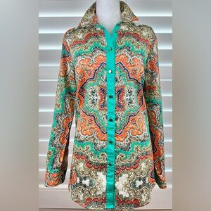 Button Down Shirt Sz L, Mandala Print by Jaclyn Smith
